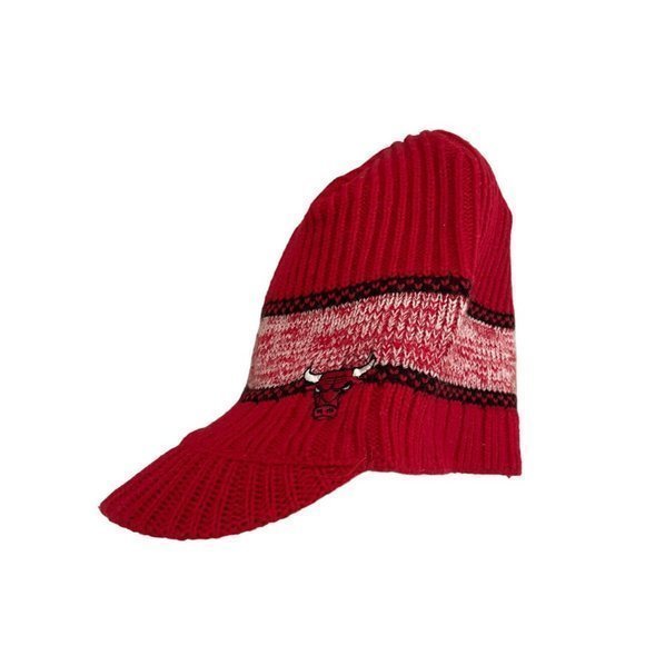 Chicago Bulls NBA Adidas Vtg Red Embroidered Acrylic Winter Beanie Visor Hat euc - Picture 3 of 8